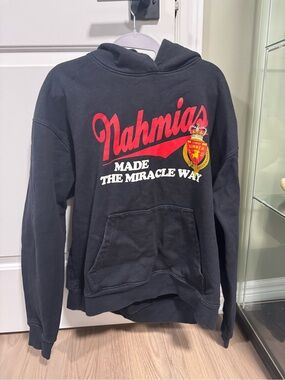 Nahmias Black Pullover Hoodie with Red Script